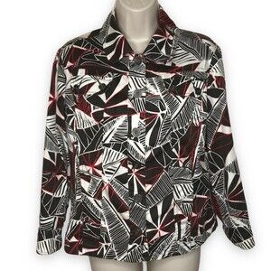 Chicos Tropic Sketch Coren 3/4 Chocolate Button Up Jacket Women Size Small